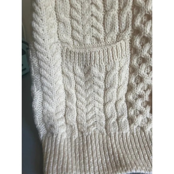 Carriggdonn Cream Cable Knit 100% Pure New Wool Vest Cardigan Made in Ireland - Picture 5 of 8